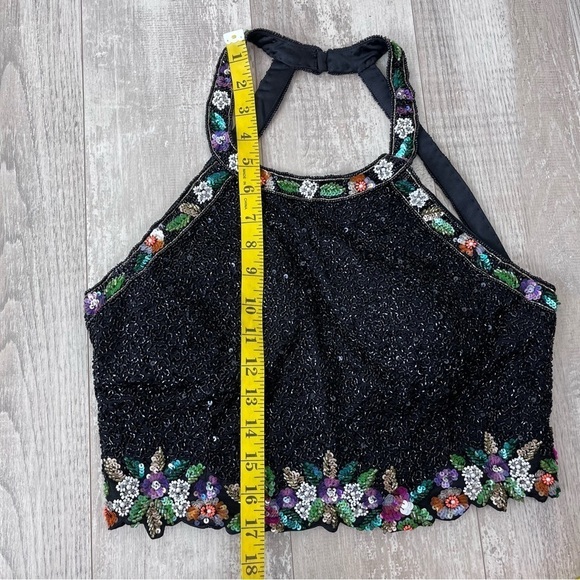 SHERRI HILL Black Two Piece Beaded Halter Top Floral Fringe Skirt Size 12 51476 - Picture 16 of 16